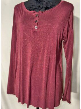 BKE Wine/Burgundy Oversized Distressed Shirt, Medium